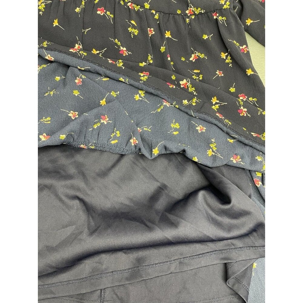 Ralph Lauren Floral Long Sleeve V-Neck Crepe Style Mini Dress Navy Blue Size 12 - Picture 8 of 16
